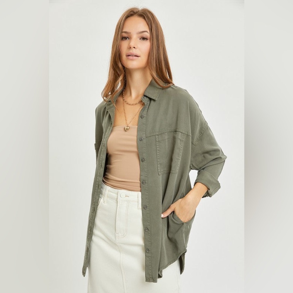 Risen,Oversized Viscous/Linen Blend,Buttoned Shirt,Roll & Button Sleeve,Size 2X - Picture 6 of 16
